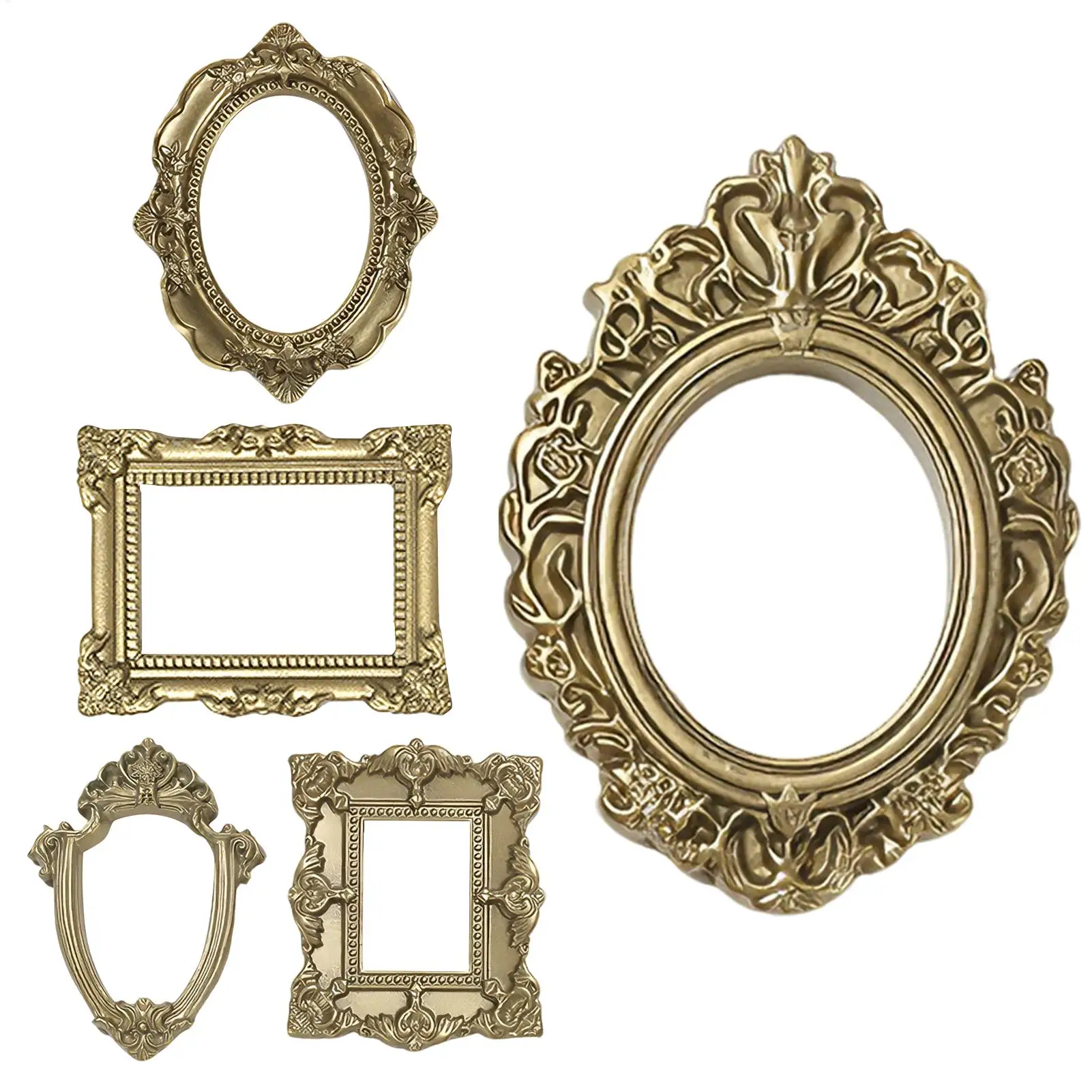 5 Stück Goldene Vintage-Fotorahmen Kunst-Schmuck Dekorative Fotohintergründe für Zuhause Mini-Bilderrahmen
