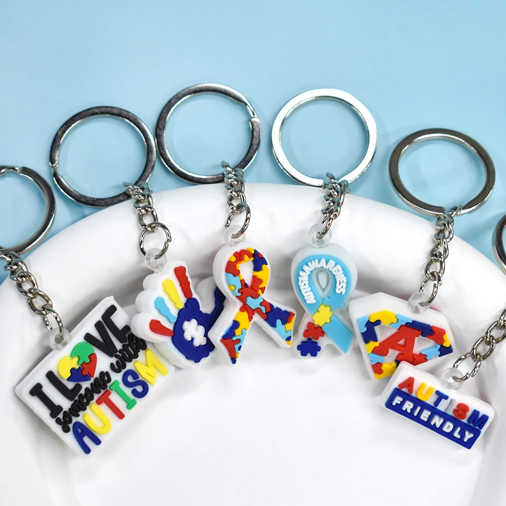 1 Piece AUTISM AWARENESS 3D Keychain AUTISM two-sided key chain AUTISM friendly key holders fit adult car keys gift trinkets