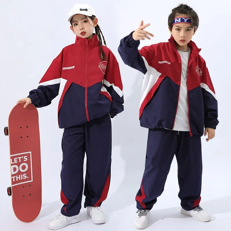 

Children's Costumes Coat Girls Jazz Joggers Clothes Set Kids Street Dance Patchwork Jacket Sweatpants Child Costume Streetwear