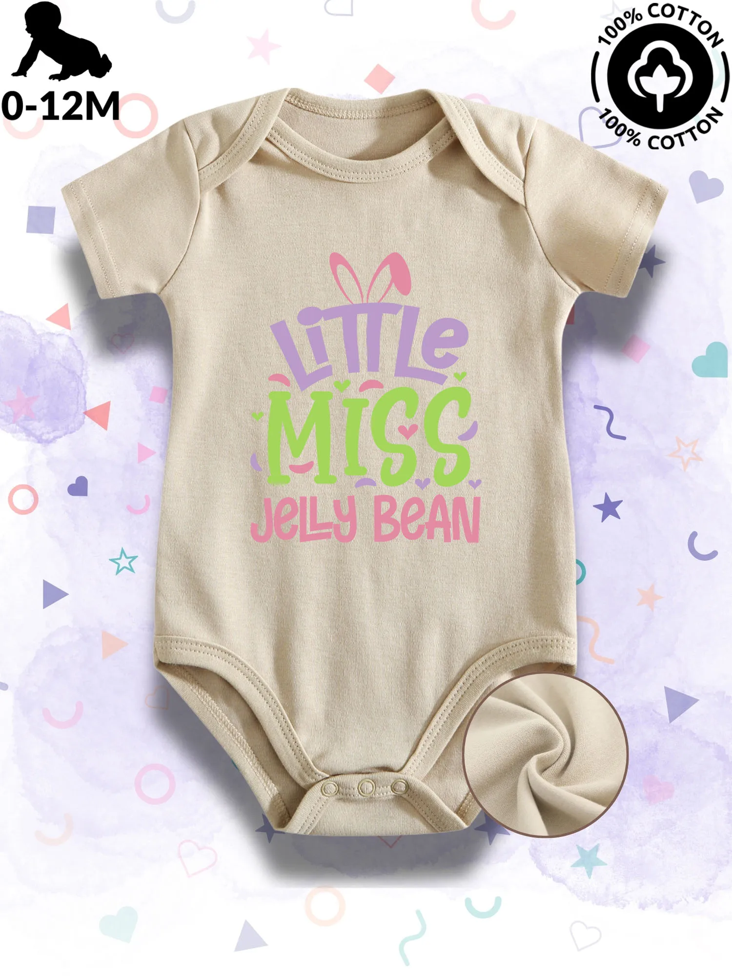

Little Miss Jelly Bean Unisex Baby Bodysuit, 100% Cotton Soft Onesie, All-Season Wear Beige Crawling Suit 190GSM