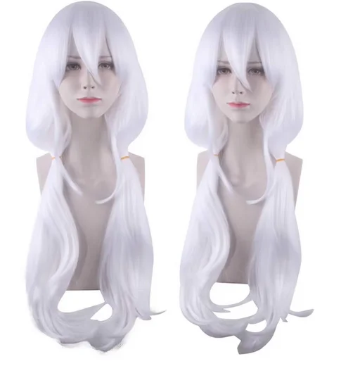 Cute White Wig Color Anime Cosplay Wig Party Wig for Women Long Wavy Costume Wig with Bangs Synthetic Wig for Halloween Party