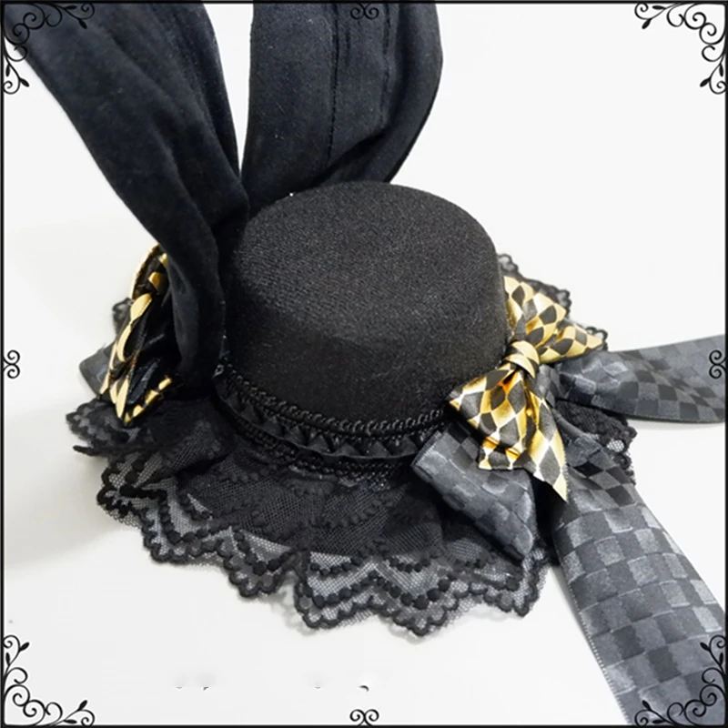 Creative Rabbit Ears Gothic Lace Lolita Top Hat Hand-Made Headdress Tea Party Halloween Costume Easter Vintage Hair Accessories