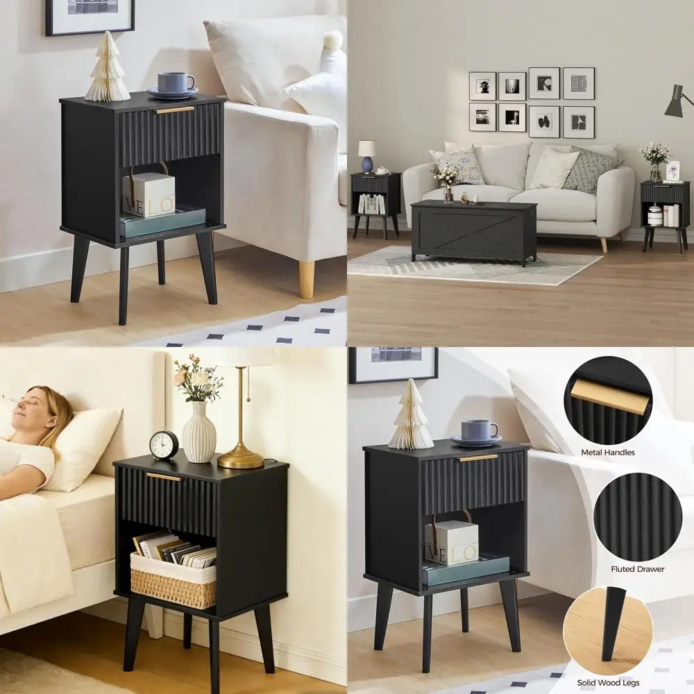 

Modern Nightstand with Drawer and Shelf for Living Room, Bedroom, or Study