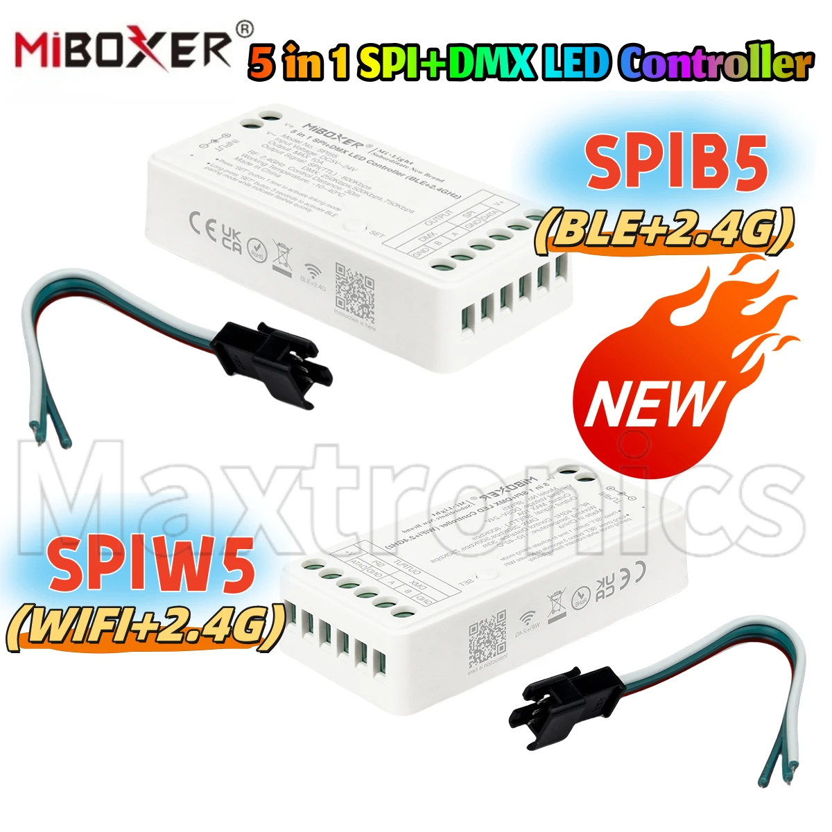 5 in 1 SPI DMX LED Controller WiFi+2.4G SPIB5/ BLE+2.4G SPIB5 Single Color CCT RGB RGBW RGBCCT APP TUYA WS2812B 2811 LED Strips