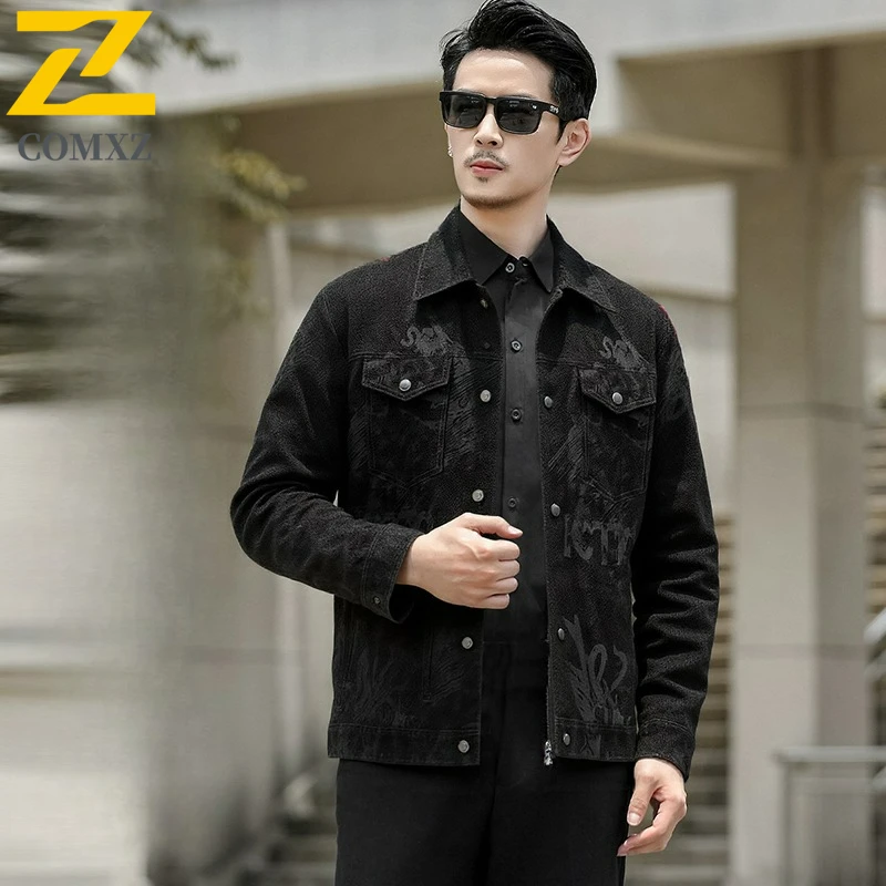 COMXZ Men Leather Jacket Lightw Luxurious Business Windproof Leather Coats Fashion Classics Notch Lapel Solid Color Autumn Coat​