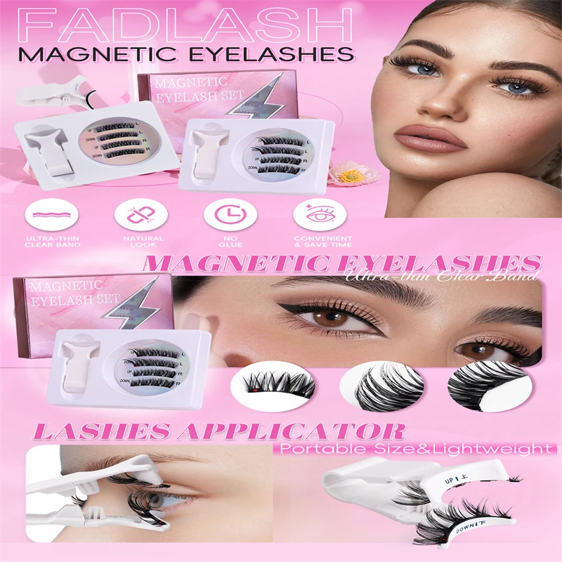 Pestañas postizas magnéticas de posición fija, ligeras, reutilizables, de seda y visón, estilo suave, naturales, sin pegamento