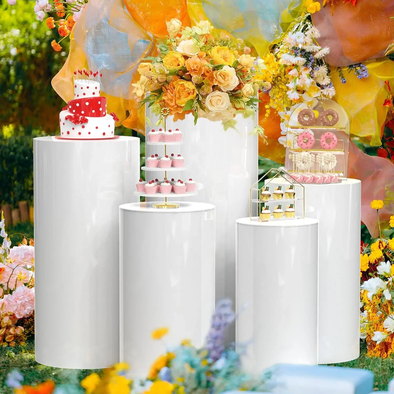 White Transparent Acrylic Cylinder Display Stands For Parties For Wedding Birthday Pillars&Cake-shaped Decorations Base Display