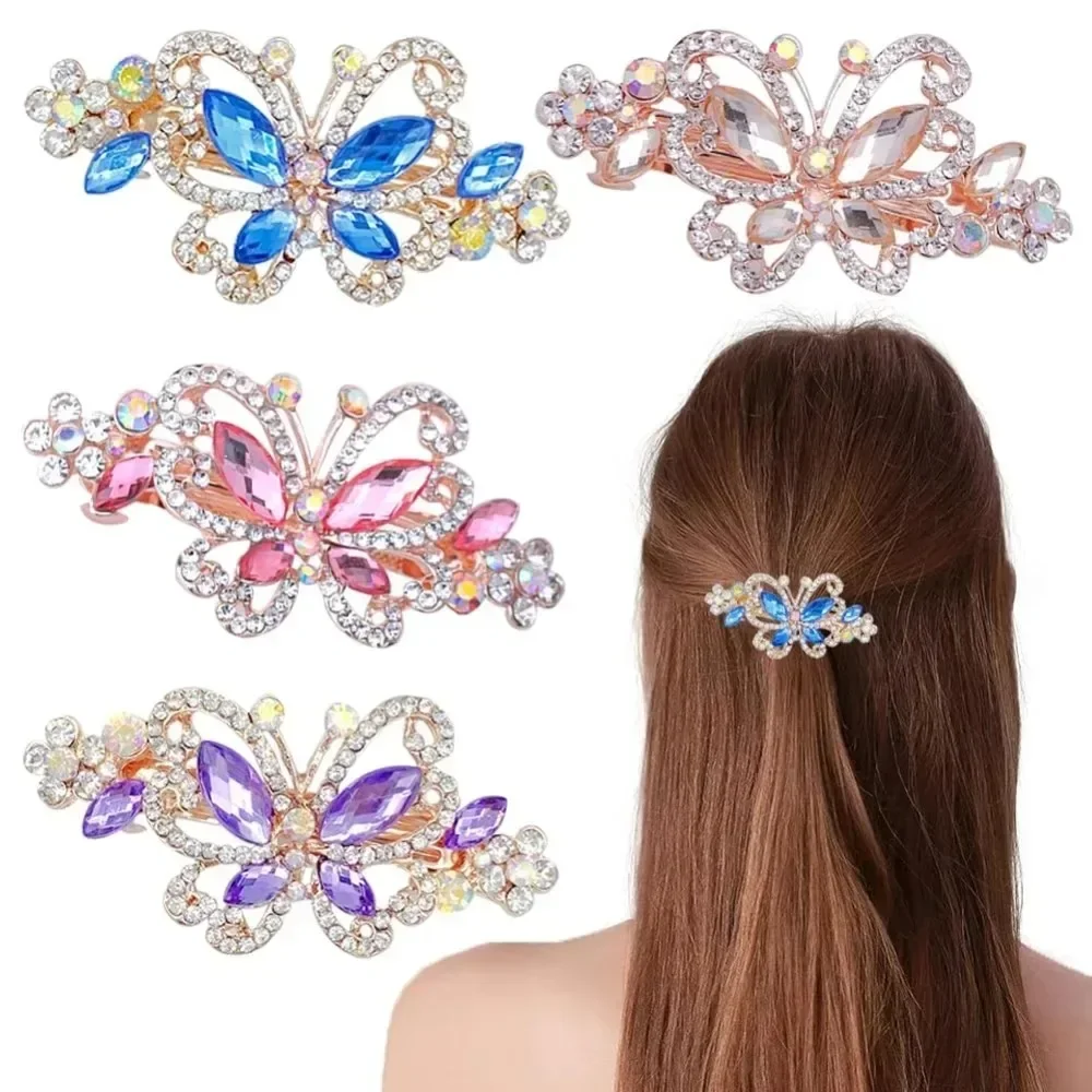 

4 PCS Hair Clips for Women Ladies,Butterfly Design Crystal Rhinestones French Barrettes Hair Barrettes Clip,Fashion Ponytail