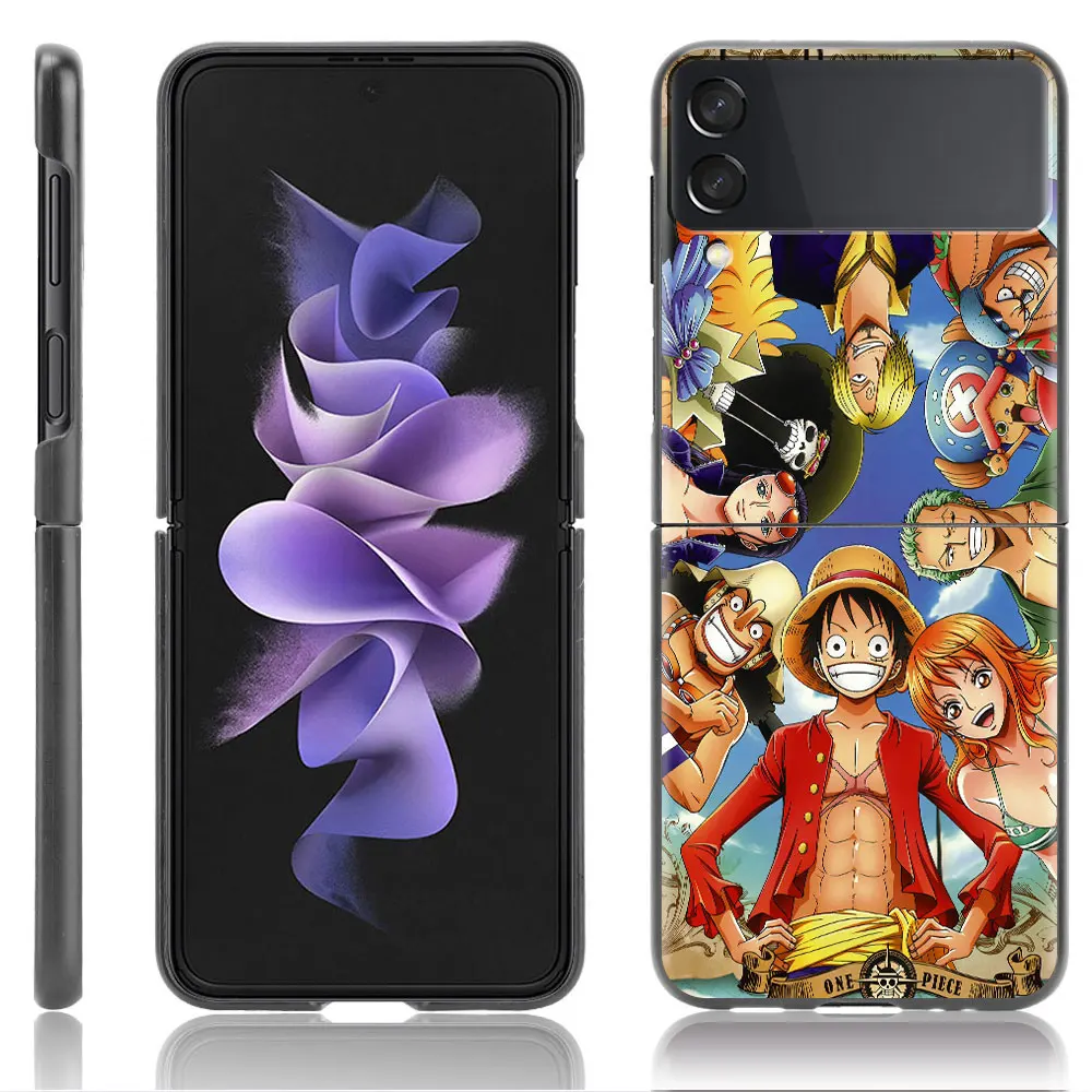 Case For Samsung Galaxy Z Flip 3 4 5G Black Hard PC Anti-knock Back Luxury Phone Cover Flip3 Flip4 Shell Cool Anime One-P-Piece