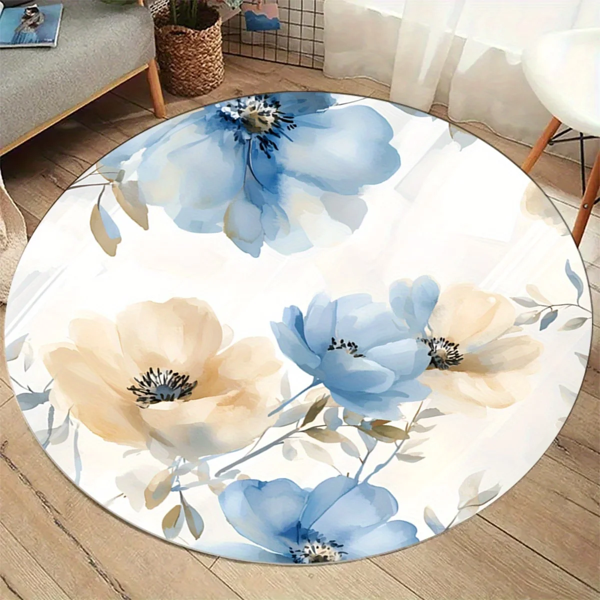 

1pc Elegant gradient floral pattern round rug, crystal velvet fabric, suitable for bedroom and living room decoration