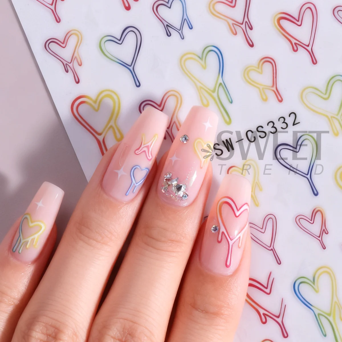 3 قطعة ملصقات أظافر على شكل قلب نيون ملونة جرافيتي قوس قزح تصميم خط تجريدي Y2K نمط عيد الحب لامع ملصق مانيكير إكسسوار #2