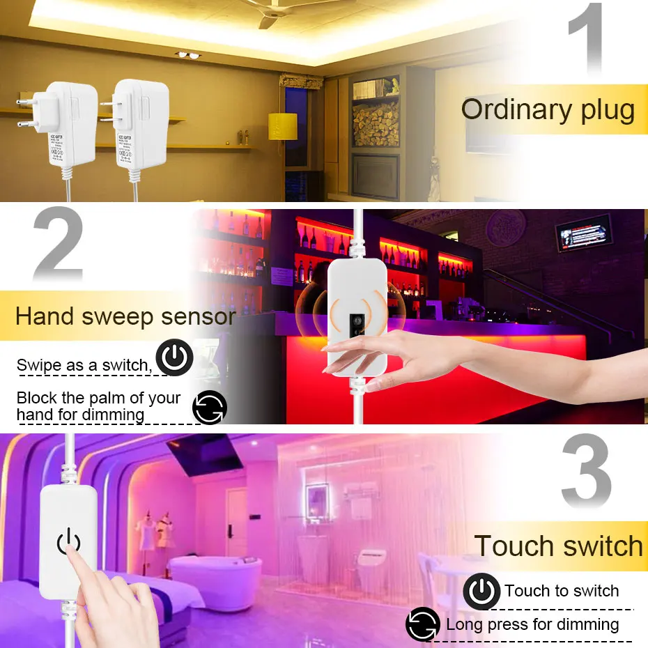 LED Neon Strip Light Touch Sensor Dimmable Led Tape Neon Lights 12V EU US Plug Flexible Ribbon Waterproof For Home Decoration