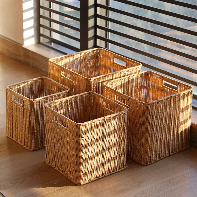 

Cabinet storage basket imitation rattan woven basket Nordic style coffee table TV cabinet sorting storage basket toy sundries