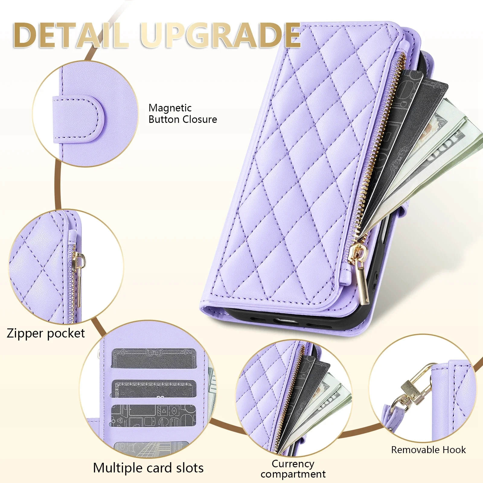 Brieftaschen-Lederhülle mit Reißverschluss, Kartenfächern, Ständer und Magnetverschluss für Samsung Galaxy S26 Ultra S25 Plus S24 FE S23 S22 – Detail 22