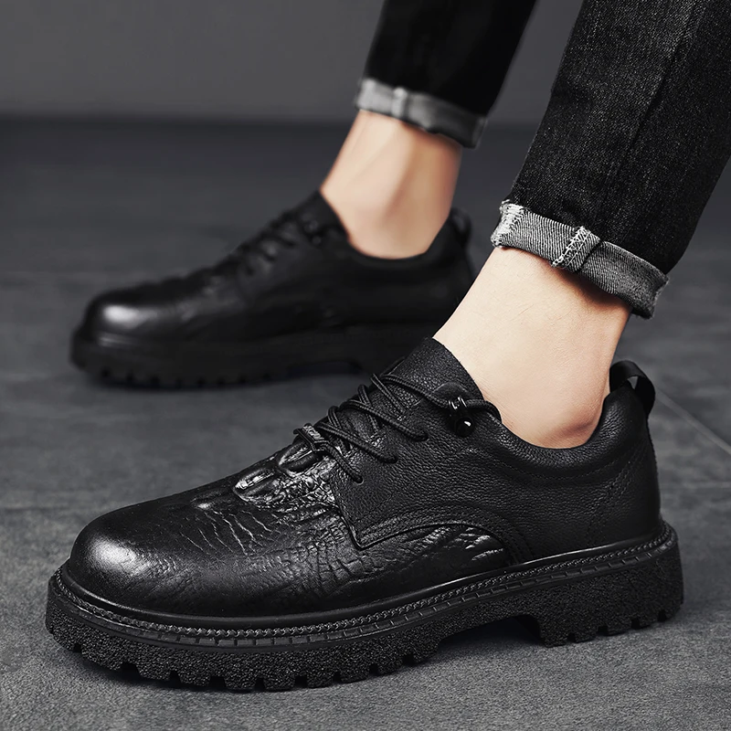 

Men's Casual Shoes lace up Vantage Top Layer genuine Leather Male Leisure Shoes Man Walking Working Flats shoes men