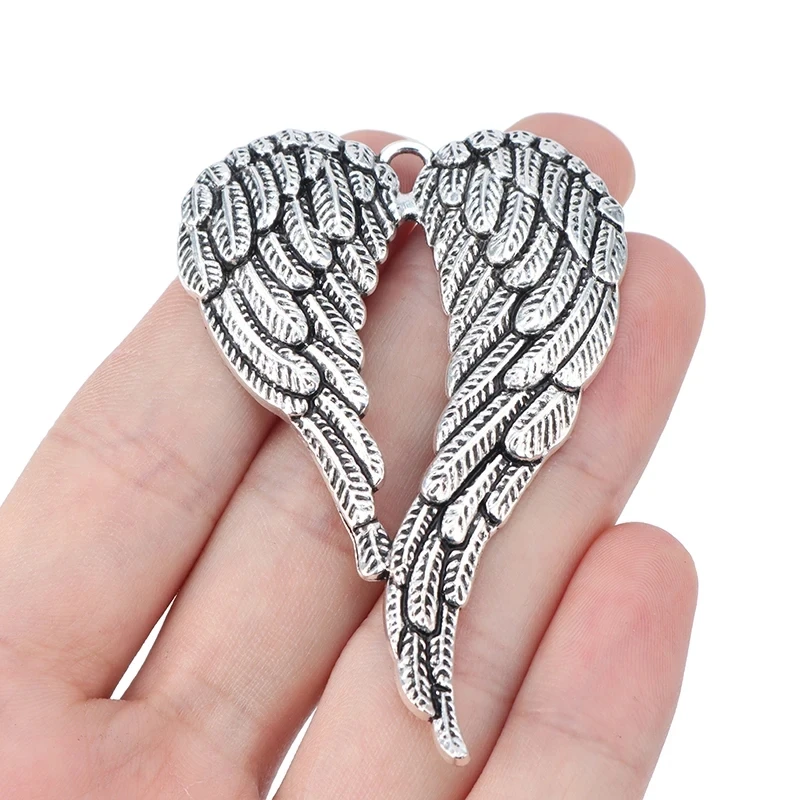 3pcs Tibetan Silver Large Boho Heart Angel Wings Lucky Charms Pendants for DIY Necklace Jewelry Making Findings