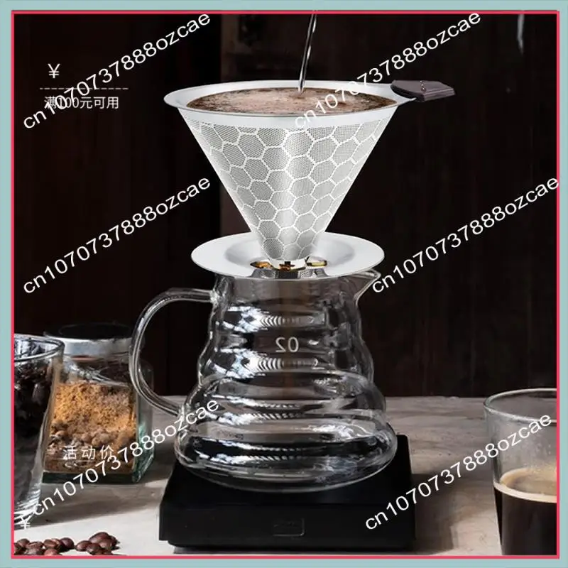 A26P 커피 필터 드리퍼에 붓는 재사용 가능한 스테인레스 스틸 드립 커피 메이커 콘 커피 메쉬 필터 1-4 컵