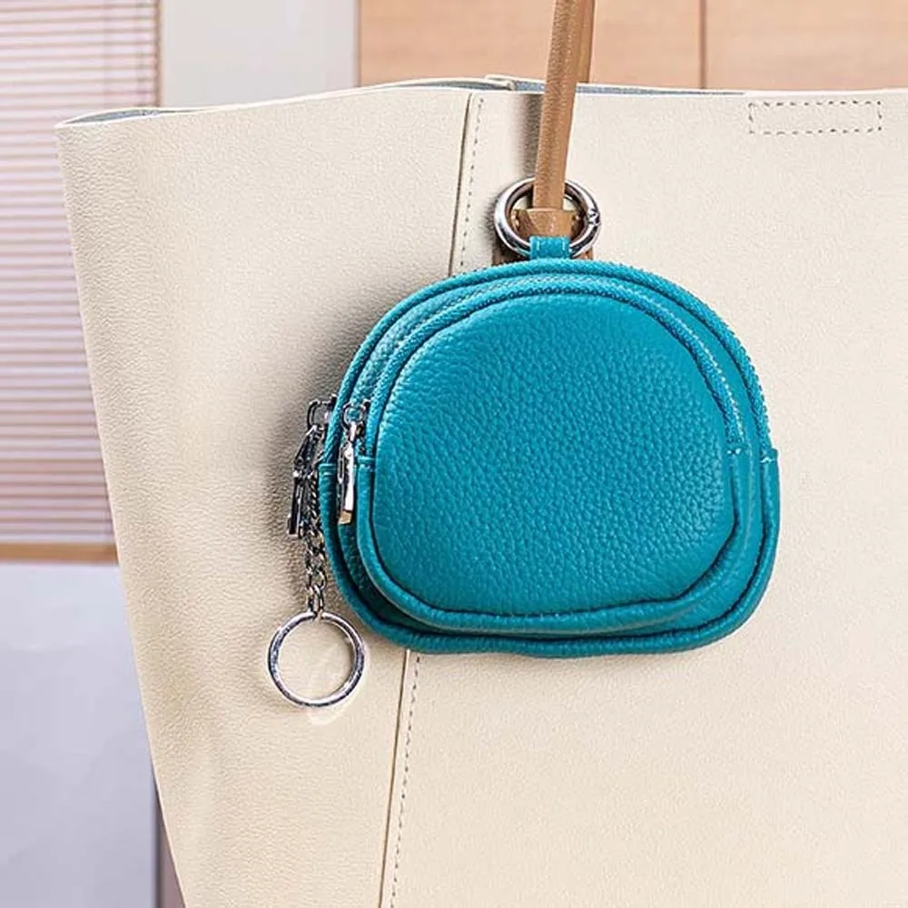 

Shopping Portable Leather Coin Purse Wallet Pouch Key Ring Round Bag Solid Color Anti-lost Mini Money Bag Work