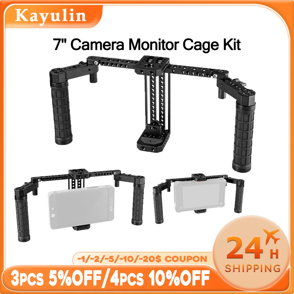 

Kayulin Adjustable 7" Camera Monitor Cage with Dual Rubber Handgrip & Baseplate for Photography Studio Accessories