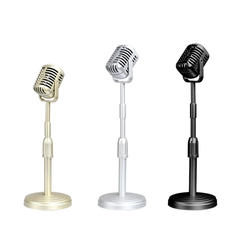 

Elegant Simulated Mic Model Faux Old Fashioned Microphone Props Adjust Height for Themed Photoshoots and Studio Drop shipping