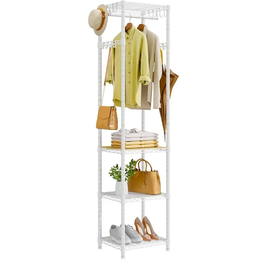 

Clothes Rack Heavy Duty, Clothing Racks for Hanging Clothes, Garment Rack with Storage Shelves, Small Coat Rack Freestanding for
