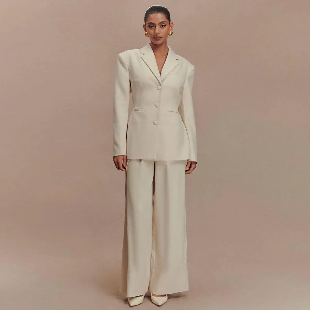 Stylish Women Suits High Quality Notch Collar 2 Pieces Jacket Pant Single Breasted Formal Occasion Female Clothing Classic