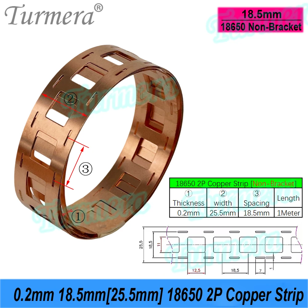 Turmera 12V 24V DIY Battery Pack T2 Copper Strip Bracket Holder Insulation Gasket Barley Paper for 18650 21700 32700 Batteries