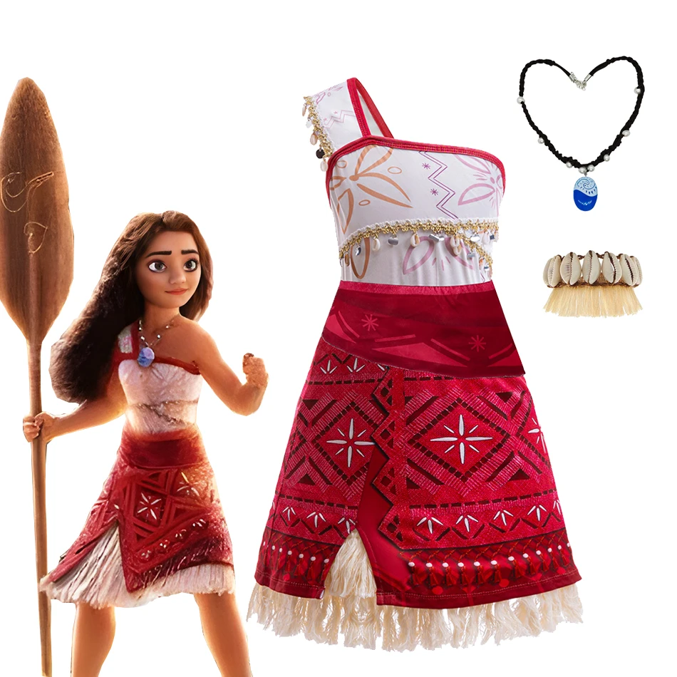 Girl Moana Cosplay Costume Kid One Shoulder Sleeveless Dress Chicken and Piggy DollsVaiana Role Play Clothes Birthday Clothing