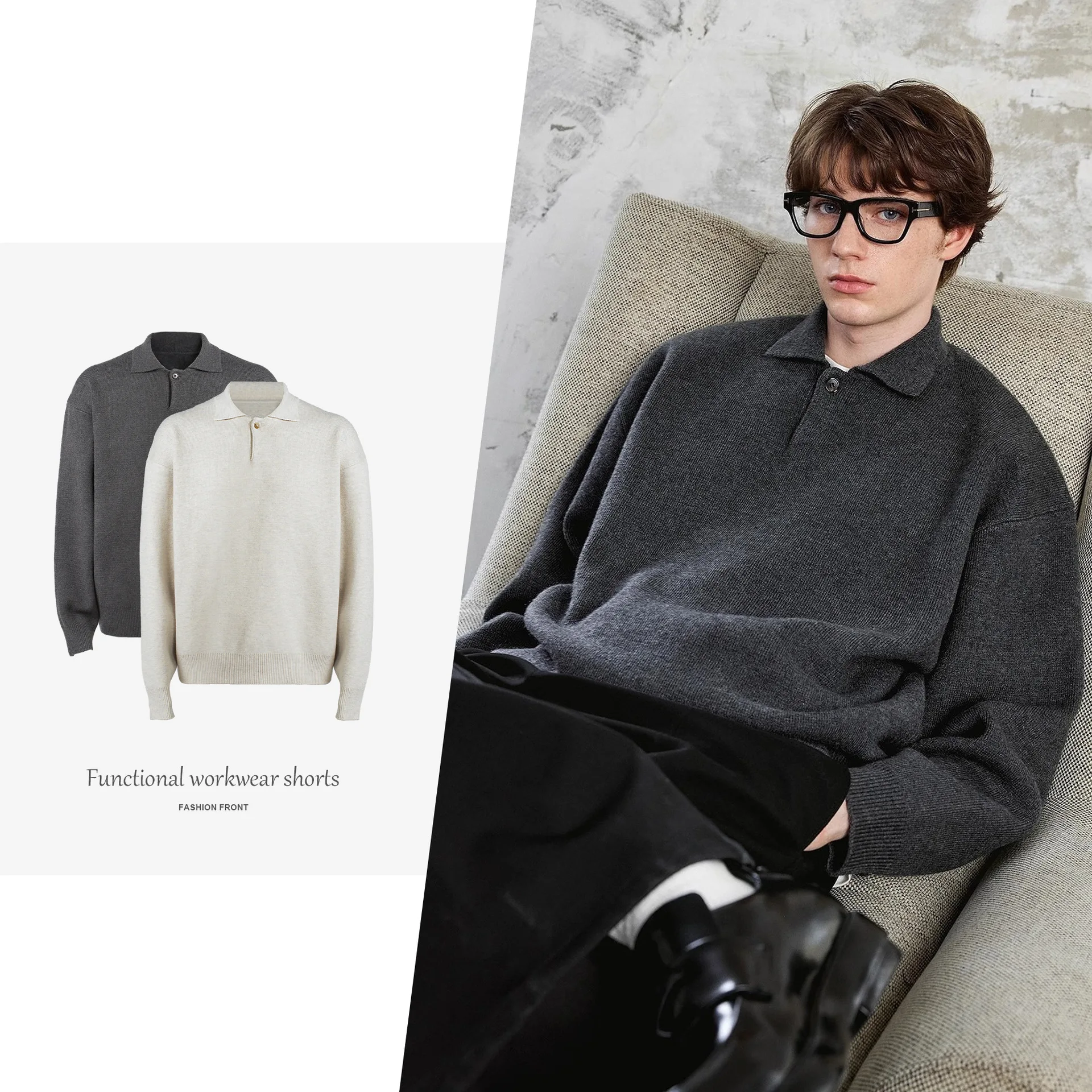 

Man Base Layer 2025 Autumn Solid Color Knit Sweater Teenager's High Density Thick Oversized Luxury Collared Long Sleeve Sweater