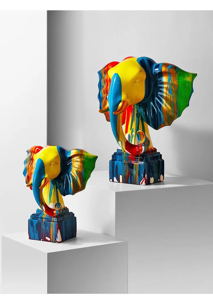 Moderne Abstrakte Regenfarben-Elefanten-Skulptur Kreative Wohlstandsdekoration für Wohnzimmer Büro Ausstellung – Detail 5