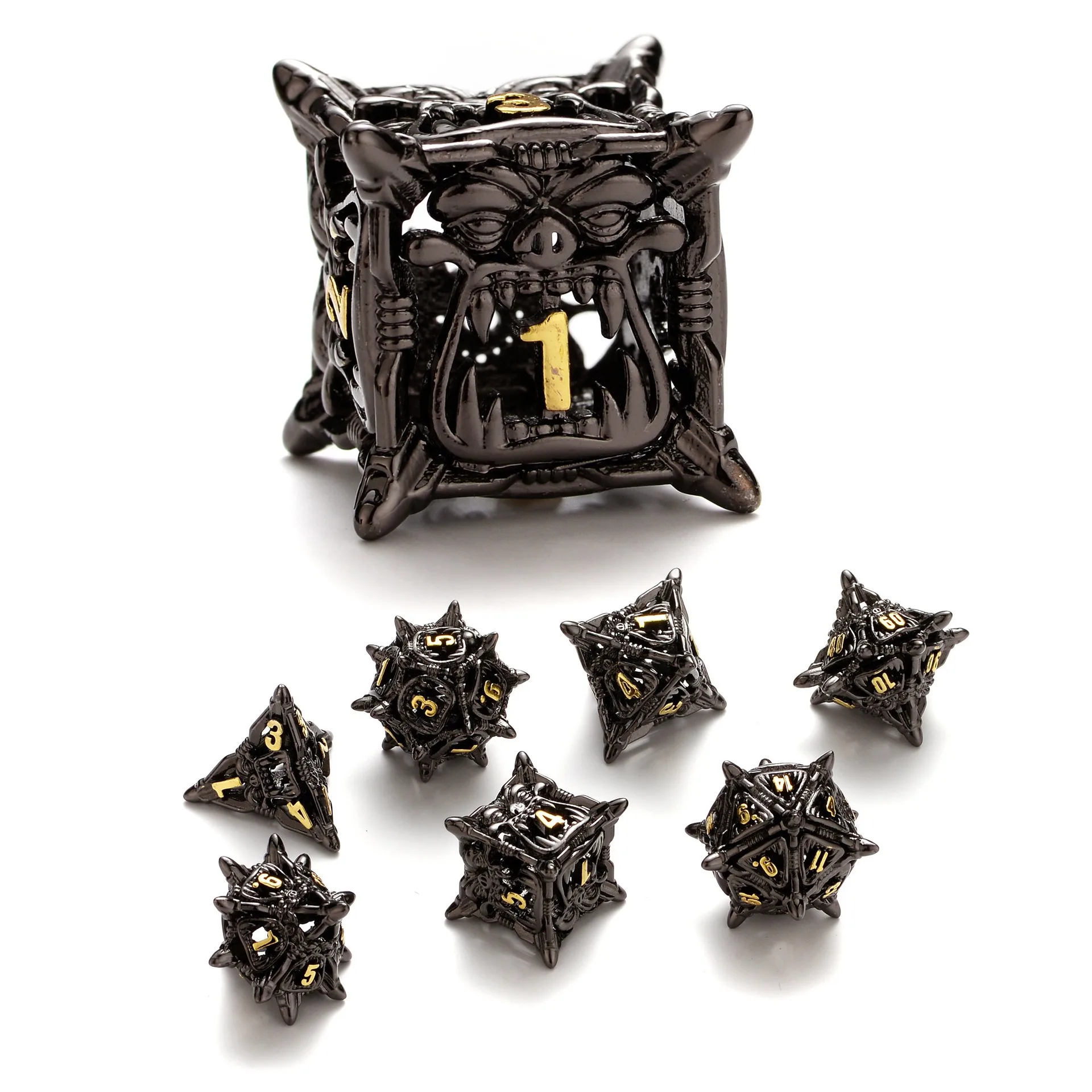 

7pcs Dnd Dices Metal Hollow Monster Dice Set - For Role Playing Games and Party Games for Dungeons & Dragons Game D&D RPG Dice