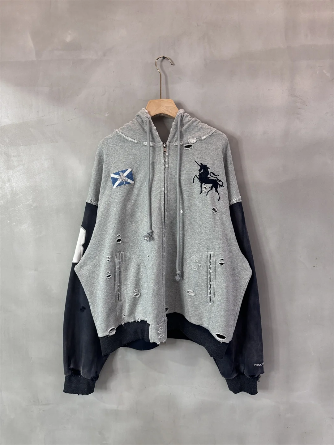 

Ailz Project Trendy Brand Embroidered Worn Zipper Open Cardigan Hoodie Sweatshirt Jacket Loose Fit Pure Cotton Casual Youth P...