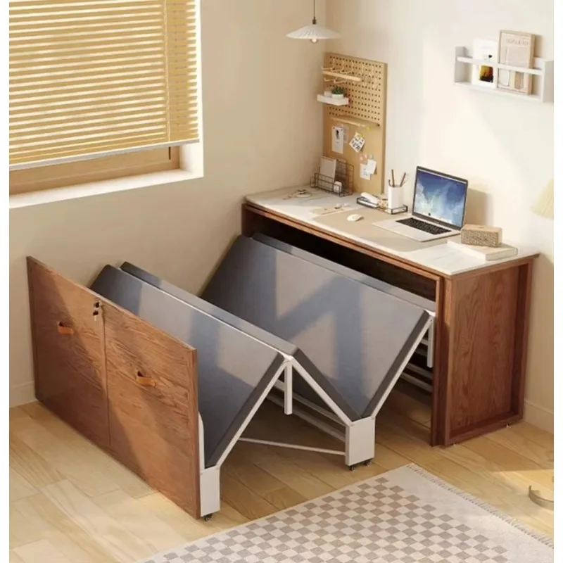 Modern Portable Folding Bed with Metal Frame and Mattress Concealed Folding Bed, Lunch Break Office Bedroom Furniture