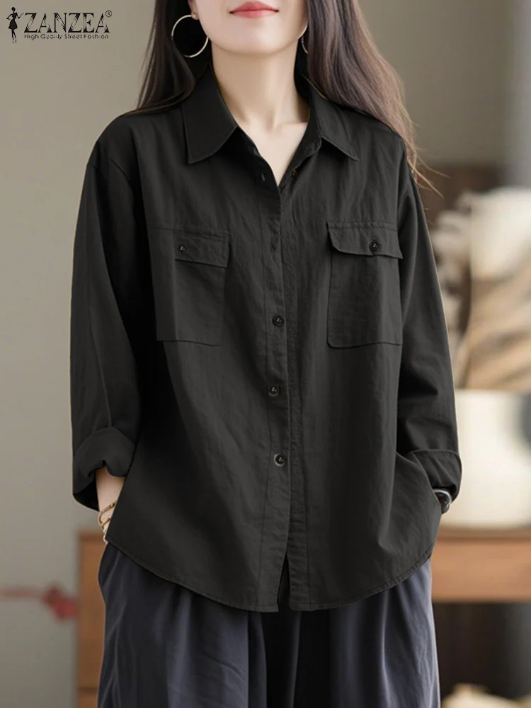 Fashion Women Shirt 2025 ZANZEA Autumn Lapel Neck Long Sleeve Blouse Elegant OL Work Shirts Solid Loose Tops Female Tunic Blusas