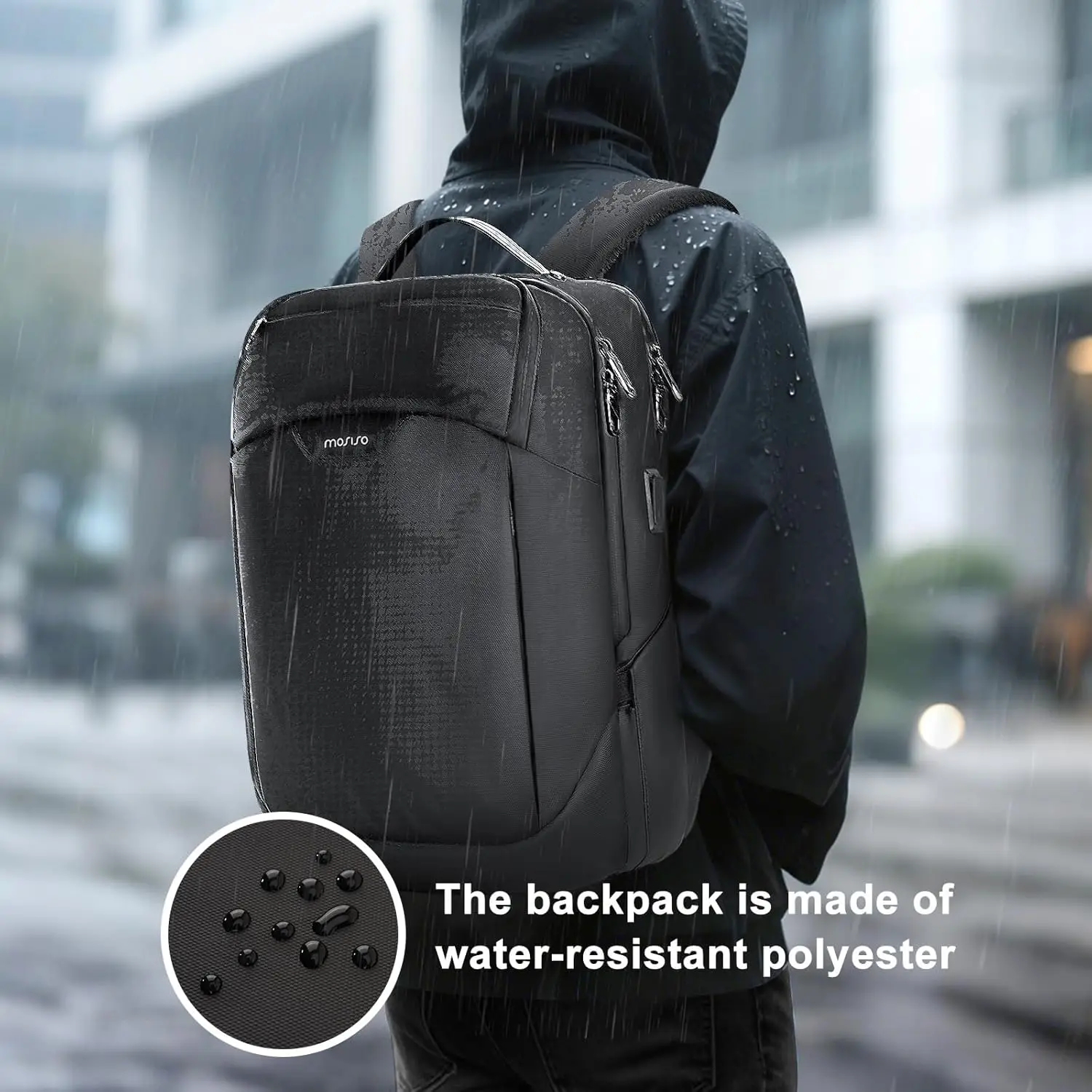 MOSISO 15.6-16 inch Waterproof Laptop Backpack with USB Charging Port & Front Wet & Dry Pocket, Business Commute Backpack