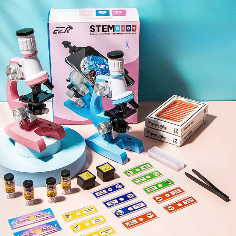 New Microscope Kit Laboratory LED 100/400/1200X Home School Education Toy Gifts Children's Fine Biology Microscope