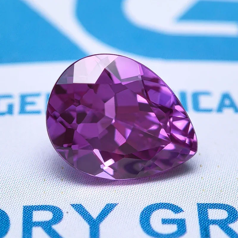 

Lab Grown Sapphire Pear Shape Purplish Red Color VVS1 Stone for Charms Diy Jewelry Making Bracelet Selectable AGL Certificate