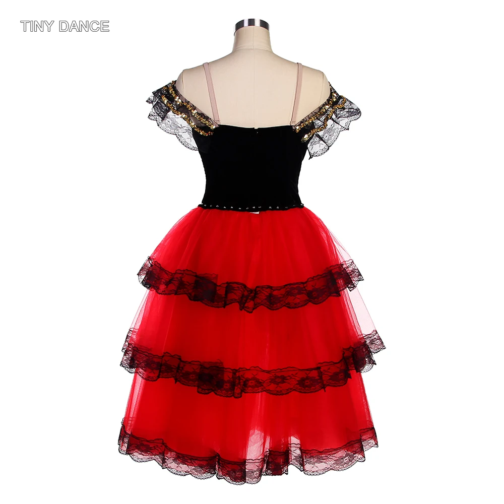 Customized Professional Romantic Tutu Skirts for Girls and Women 3 Tiered Red Spanish Dress Women Ballerina Competition Costumes