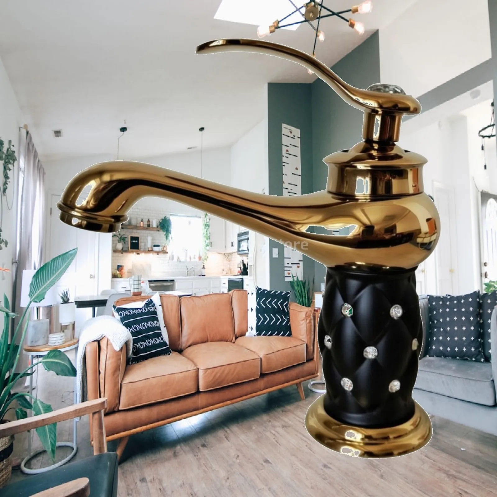 Eye Catching Washbasin Faucet with Quilted Faceting and Rhinestone Accents for Vanity Area Reliable Water Flow