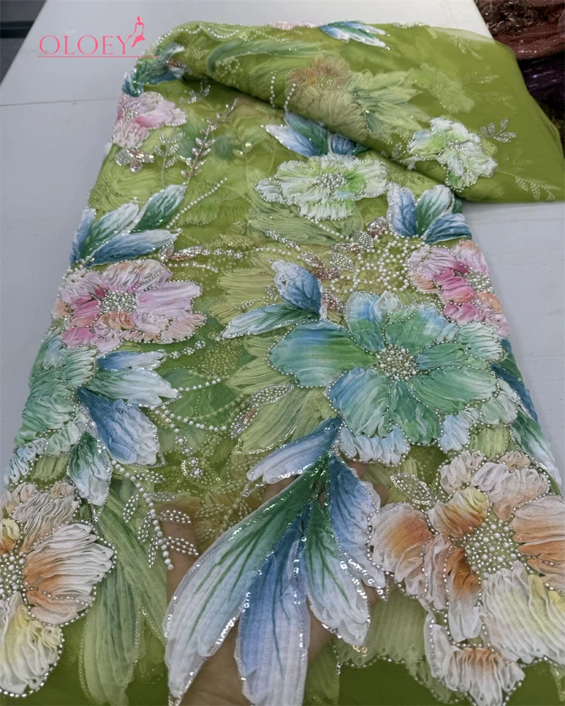 

Latest 3D Flowers African Lace Fabric Styles French Tulle Lace Fabrics 5 Yards Nigerian Lace Fabrics For Party Dress Sewing