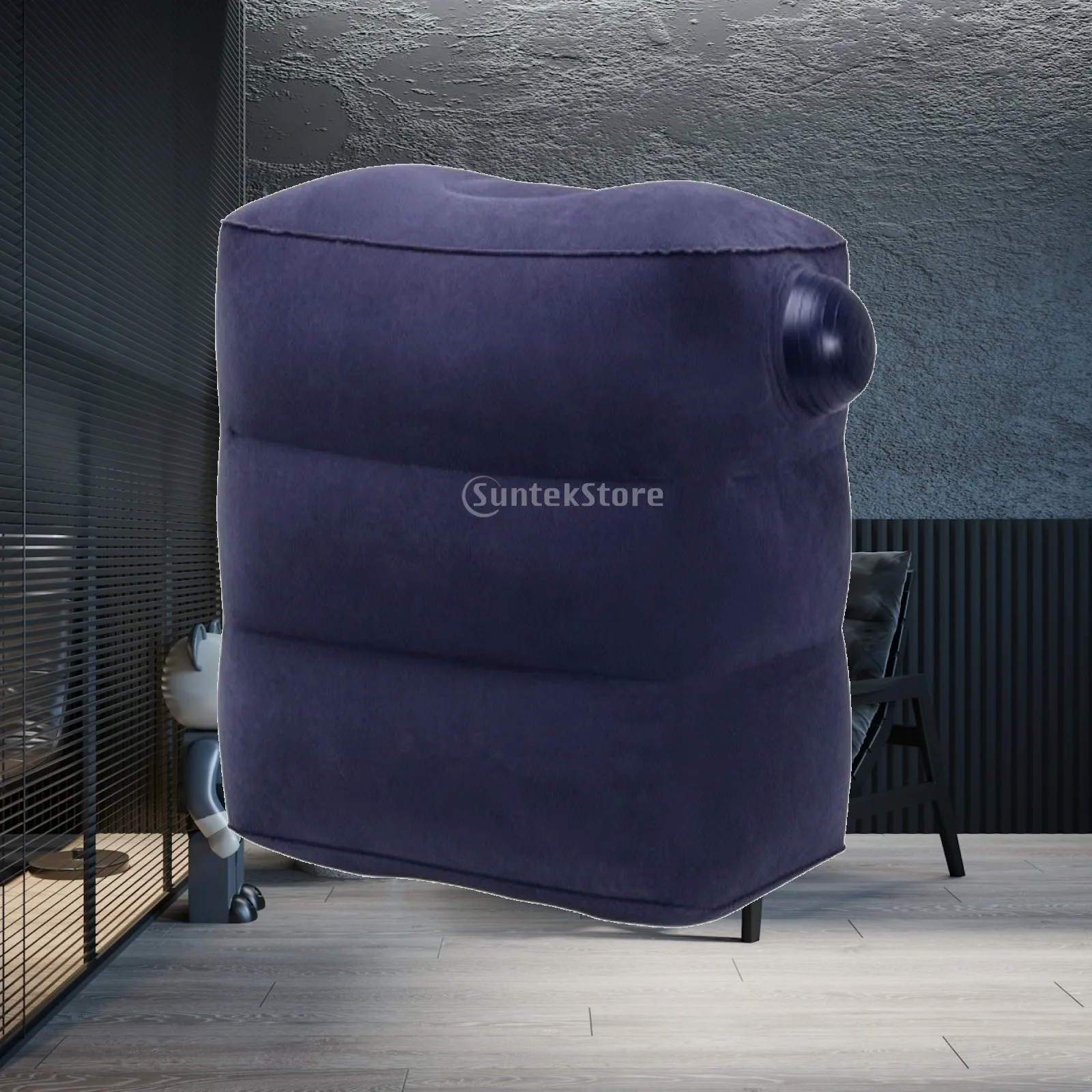 Footrest with Built-in Pump Flocked Inflatable Footrest Cushion Portable for Travelers, Airplane, Flights