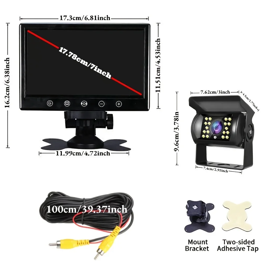 7inch Desktop Monitor with Touch Button|18LED Truck Pickup Backup Camera Kit,Rear View Display and Camera Set,Rearview Monitor