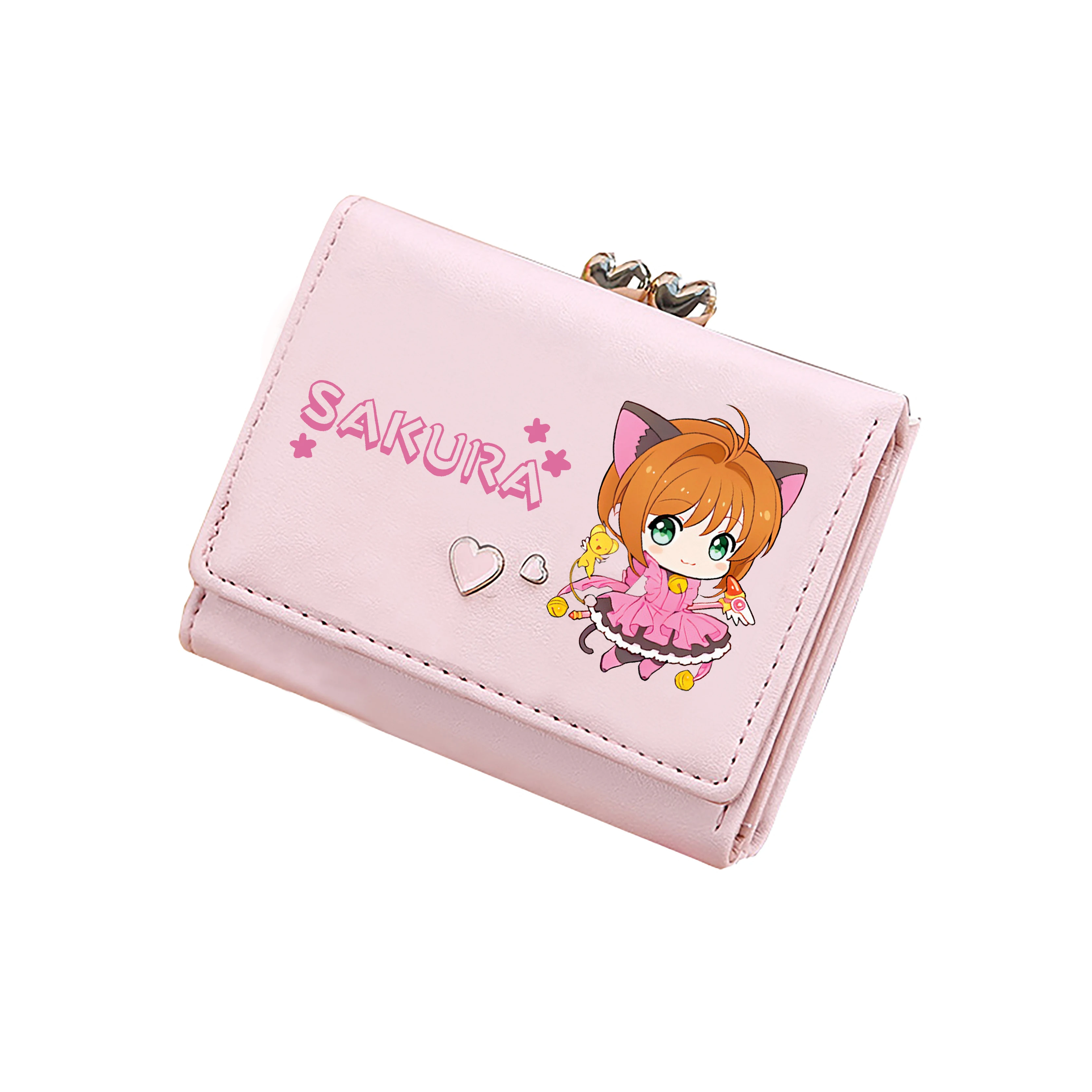 Anime Card Captor SAKURA Kawaii portafogli corti ragazze Pink ID Card titolari Pu Leather Coins borse Cartoon Money Clutch Bags