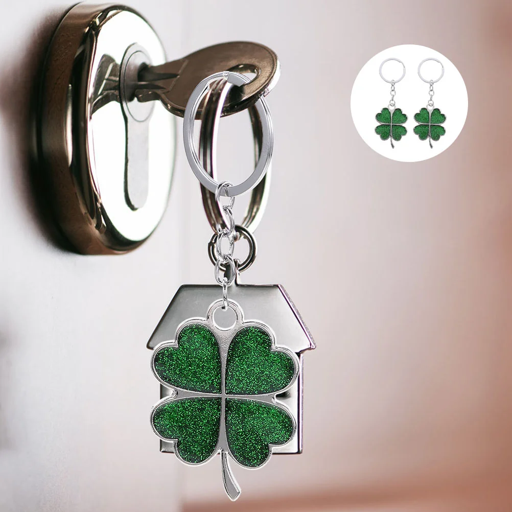 2 PCS Key Shackle Four Leaf Keychain Cute Chains for Woman Accessories Ireland Girl Green Women Miss