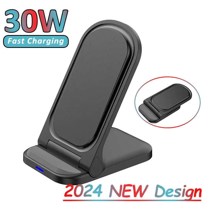 30W Foldable Wireless Charger Stand for iPhone 15 14 13 12 8 X XS XR Samsung Galaxy S21 S20 S10 Xiaomi Huawei Fast Charging Pad