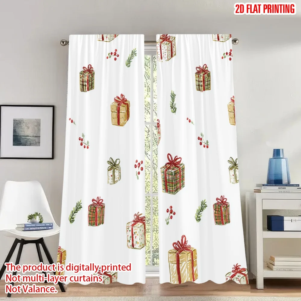 2 قطعة 2D الطباعة المسطحة عيد الميلاد سعيد المشهد الستائر هدايا عيد الميلاد احتفالية التفاف الرقمية المطبوعة البوليستر الستائر #1
