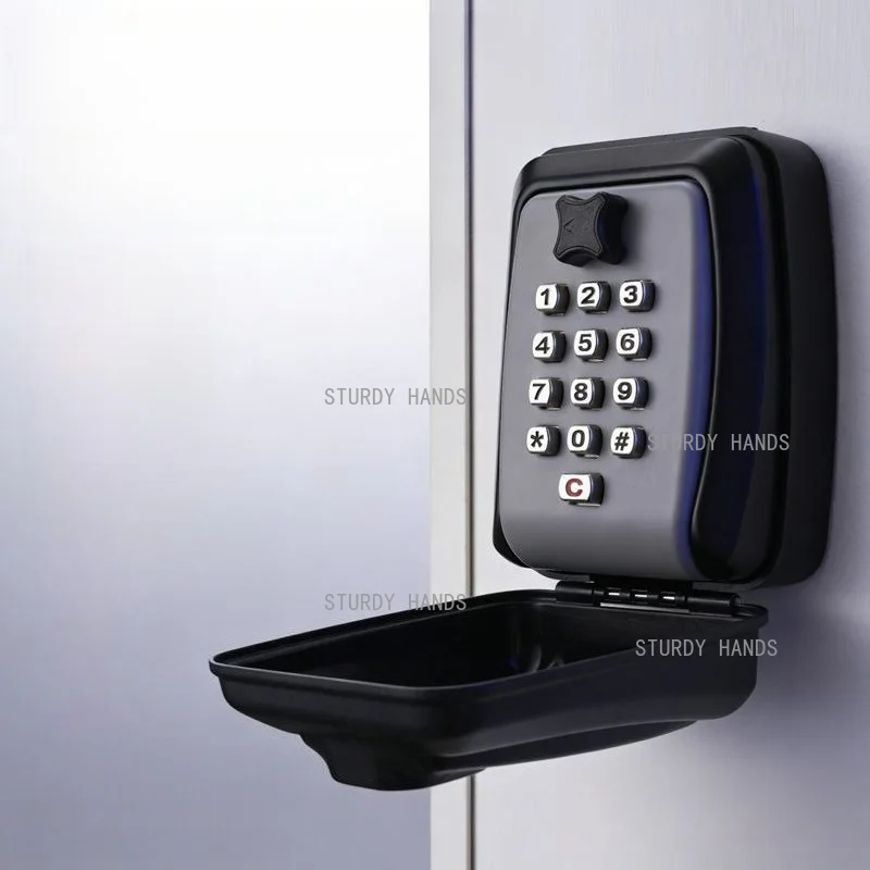 Wall Mounted Keypad Key Safe Box Zinc Alloy Weatherproof Key Storage Lock Box with Dust Cover Outdoor Home Security Key Box
