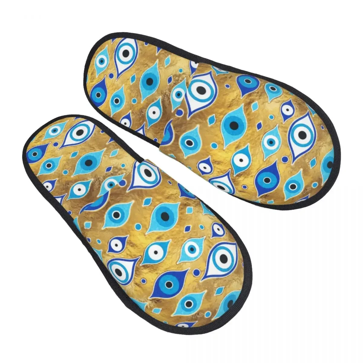 Greek Mati Mataki Matiasma Evil Eye Comfy Scuff Memory Foam Slippers Women Bedroom House Shoes