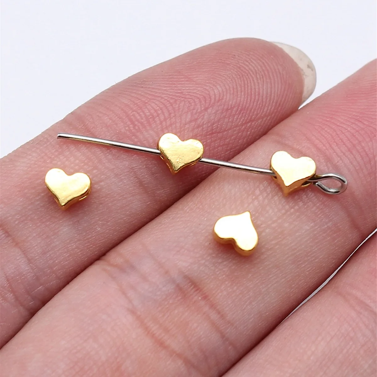 IFOCUS 100pcs/Lot Heart Small Hole Beads For DIY Jewelry Making Zinc Alloy 4.4x5.2x2.9mm/0.17x0.2x0.11inch