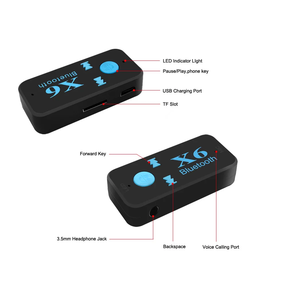 X6 Bluetooth Receiver 3.5mm Aux Jack USB Wireless Audio Adapter Handsfree Support TF Card MIC Call Mp3 Player Bluetooth For Car